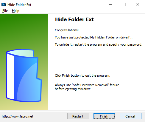 Hide Folder Ext 完成界面